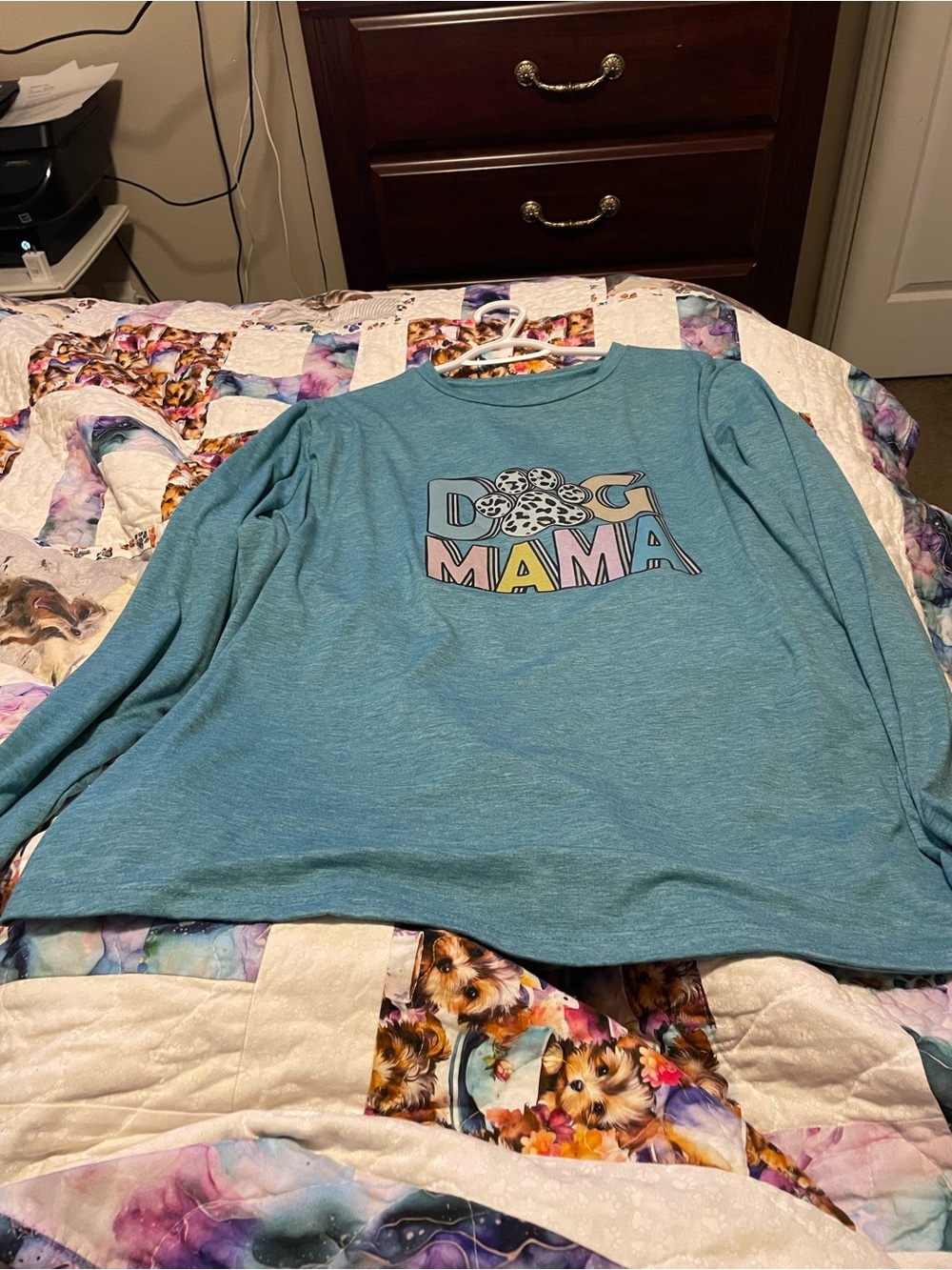SHEIN Teal 'Dog Mama' Long Sleeve Graphic Tee